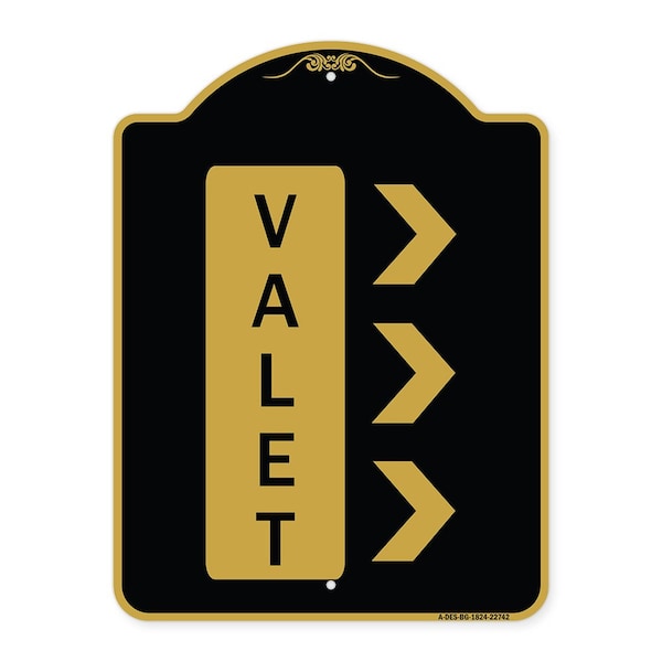 Signmission Designer Series Sign-Valet Right Arrow, Black & Gold Aluminum Sign, 18" x 24", BG-1824-22742 A-DES-BG-1824-22742 - main